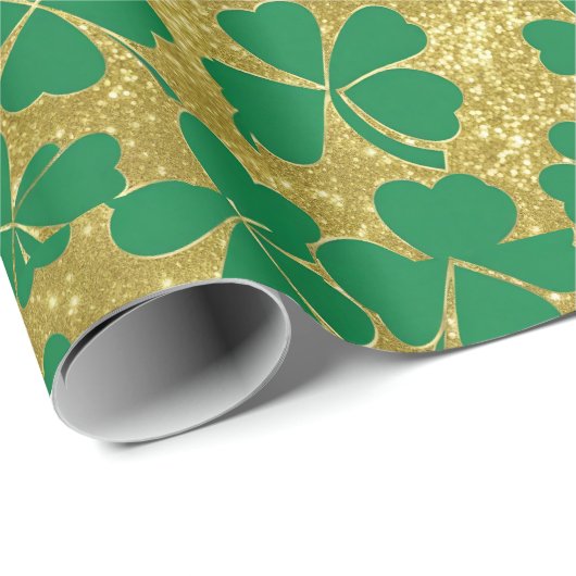 Chique St Patrick's Day Gouden Groene Shamrock Kla Cadeaupapier (Rol Hoek)