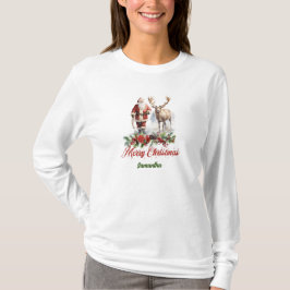 Chique standaard rode en groene Kerstman met rendi T-shirt