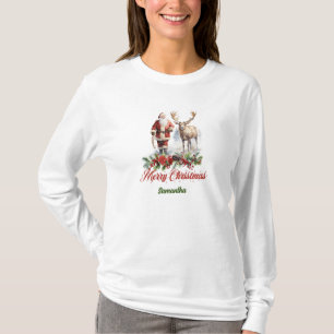 Chique standaard rode en groene Kerstman met rendi T-shirt