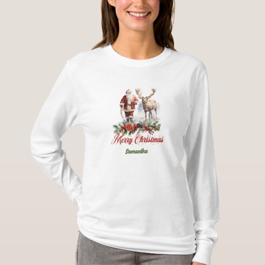 Chique standaard rode en groene Kerstman met rendi T-shirt (Voorkant)