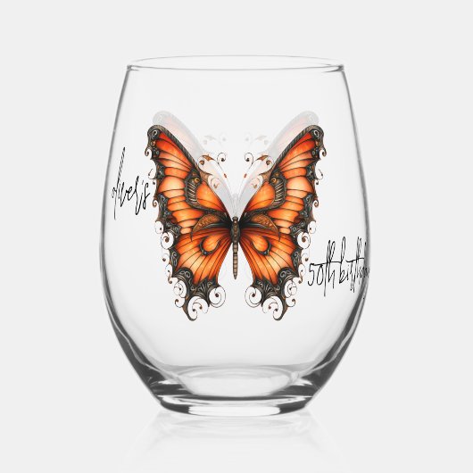 Chique Steampunk Industriële Victoriaans Vlinder Wijnglas Zonder Voet (Voorkant)