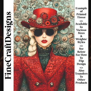 Chique Steampunk Vrouw In Rode Outfit U3 Decoupage Tissuepapier