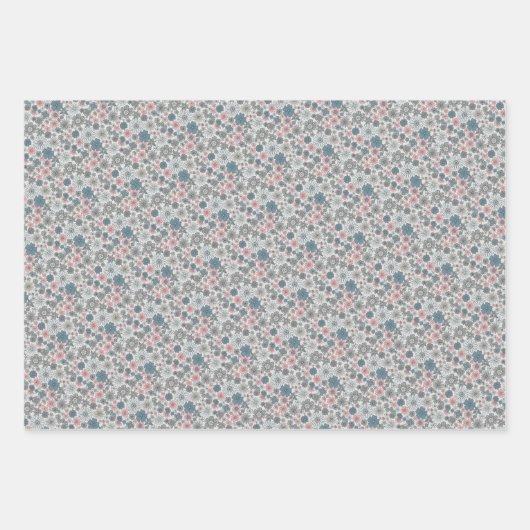 Chique stijl kleine roze grijze bloemen inpakpapier vel (Voorkant)