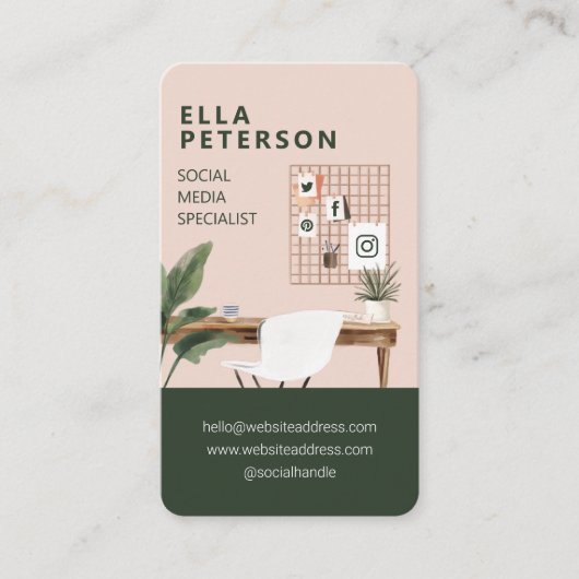 Chique, stijlvol werkstation, sociale media, Kanto Visitekaartje (Voorkant)