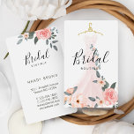 Chique stijlvolle bloemenbruiloft jurk bruids boet visitekaartje<br><div class="desc">Mooie en stijlvolle bruids trouwjurk thema visitekaartje ontwerp met onze hand-getekende bloemenbruids blush roze trouwjurk illustratie hangen aan een gouden hanger. Personaliseer met uw bedrijfsnaam en website. De achterkant is ontworpen met een bloesemontwerp van blozende waterverf als aanvulling op de voorzijde. Dit prachtige trouwjurk visitekaartje is perfect voor een breed...</div>