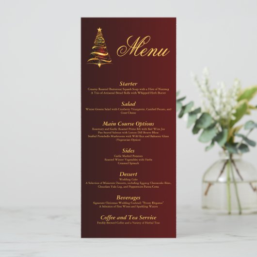 Chique Stijlvolle Gouden Kerstboom Bruiloft Menu Kaart (Staand voorkant)