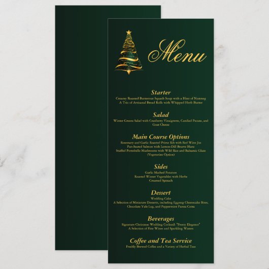 Chique Stijlvolle Gouden Kerstboom Bruiloft Menu Kaart (Voorkant / Achterkant)