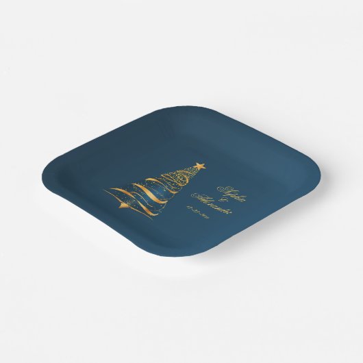 Chique stijlvolle gouden kerstboom bruiloft papieren bordje (Gebogen)