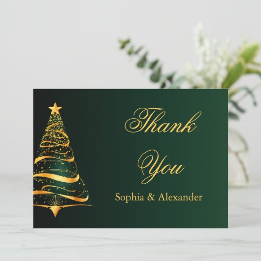 Chique stijlvolle gouden kerstboom dank u bruiloft bedankkaart (Staand voorkant)