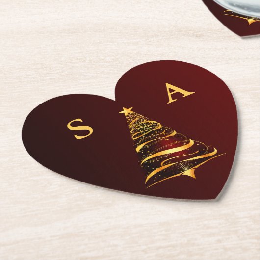 Chique Stijlvolle Gouden Kerstboom Monogram Bruilo Kartonnen Onderzetters (Gekanteld)
