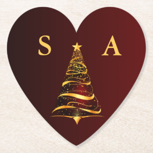 Chique Stijlvolle Gouden Kerstboom Monogram Bruilo Kartonnen Onderzetters