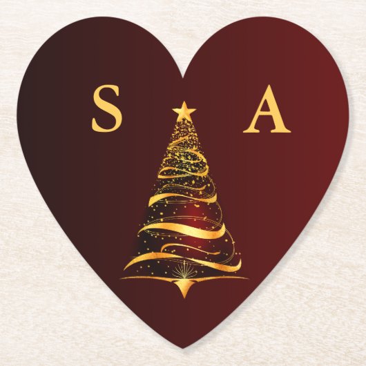 Chique Stijlvolle Gouden Kerstboom Monogram Bruilo Kartonnen Onderzetters (Voorkant)