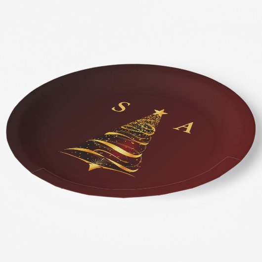Chique Stijlvolle Gouden Kerstboom Monogram Bruilo Papieren Bordje (Gekanteld)