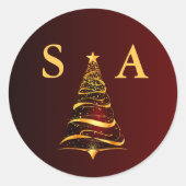 Chique Stijlvolle Gouden Kerstboom Monogram Bruilo Ronde Sticker (Voorkant)