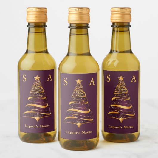 Chique Stijlvolle Gouden Kerstboom Monogram Bruilo Wijn Etiket (Flessen)