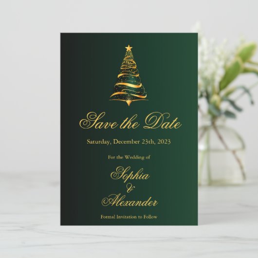 Chique Stijlvolle Kerstboom Bruiloft Save the Date Kaart (Staand voorkant)