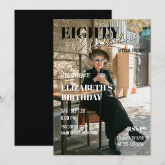 Chique stijlvolle magazinecoverfoto 80ste verjaard kaart