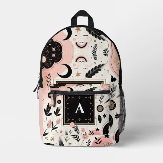 Chique stijlvolle meisjes  monogram zwarte school bedrukte rugzak (Voorkant)