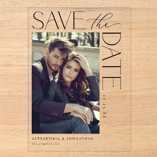 Chique stijlvolle mod foto save the date 2 acryl uitnodigingen (Voorkant)