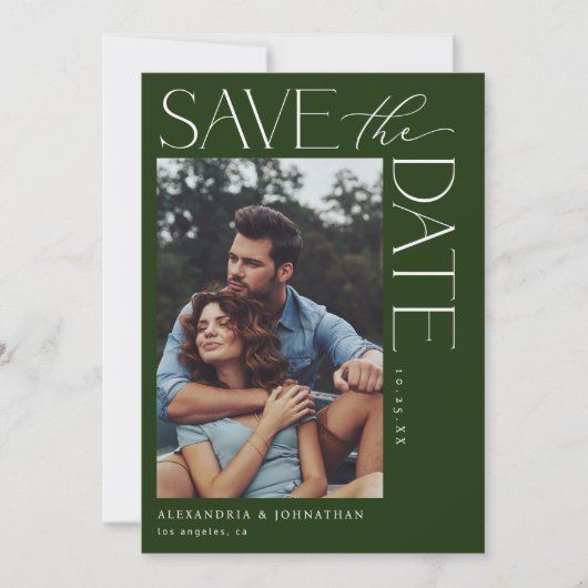 Chique Stijlvolle Mod Photo Save the Date 2 Dk Gre Kaart (Voorkant)