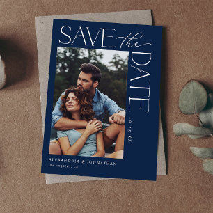 Chique Stijlvolle Mod Photo Save the Date 2 Navy B Kaart
