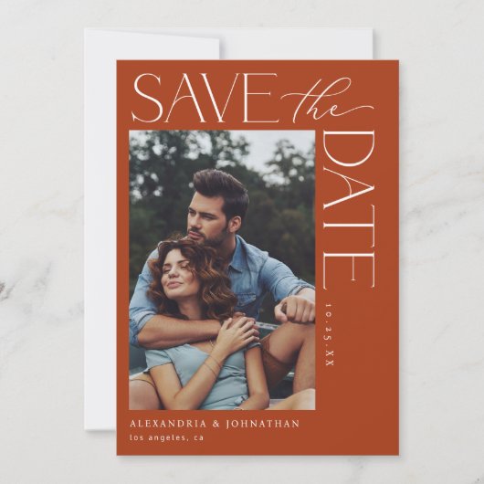 Chique Stijlvolle Mod Photo Save the Date 2 Roest  Kaart (Voorkant)