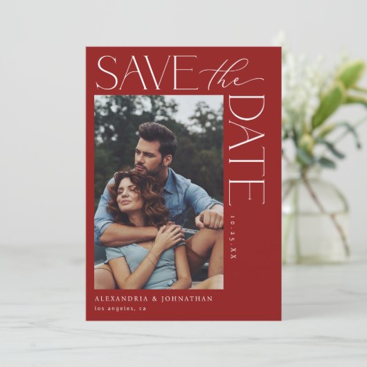 Chique Stijlvolle Mod Photo Save the Date 2 Rood Kaart (Staand voorkant)