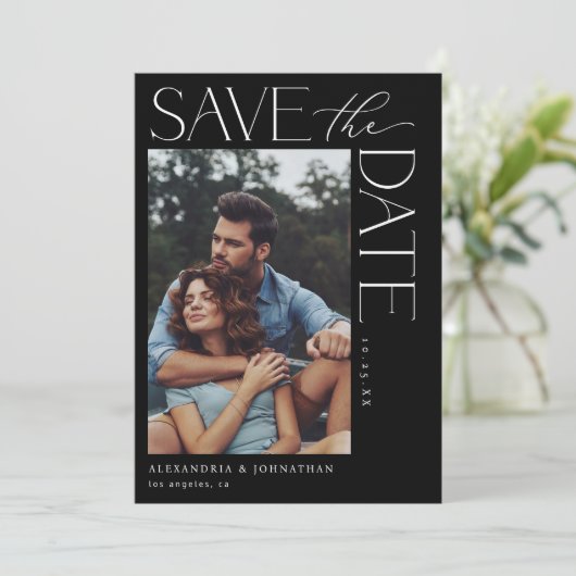 Chique Stijlvolle Mod Photo Save the Date 2 Zwart Kaart (Staand voorkant)