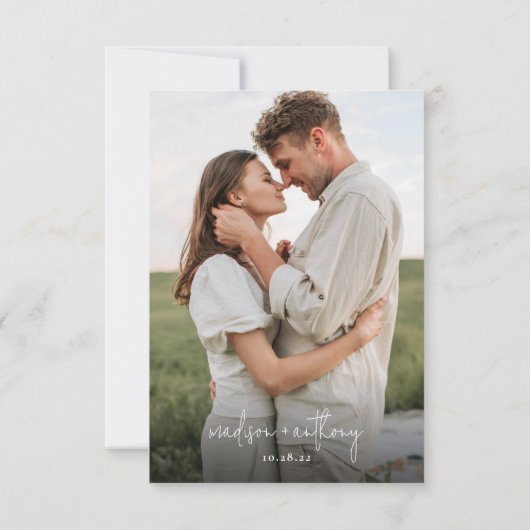 Chique stijlvolle moderne foto bruiloft bedankkaart (Achterkant)