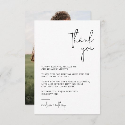 Chique stijlvolle moderne foto bruiloft bedankkaart (Voorkant / Achterkant)