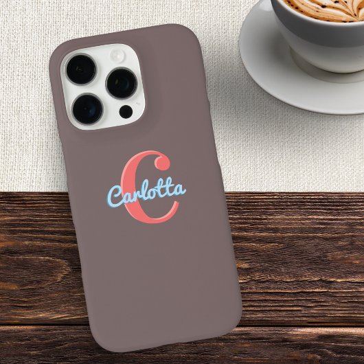 Chique stijlvolle mokkabruine monogram beginletter Case-Mate iPhone case
