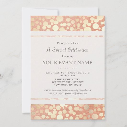 Chique stijlvolle nep goud folie cirkels & perzik  kaart (Voorkant)