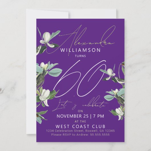 Chique stijlvolle Paarse en witte Sixty Modern Flo Feestdagenkaart (Voorkant)