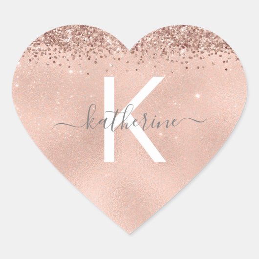 Chique Stijlvolle Roos Gouden Glitter Monogram Naa Hart Sticker (Voorkant)