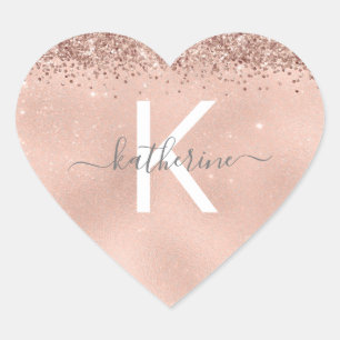 Chique Stijlvolle Roos Gouden Glitter Monogram Naa Hart Sticker