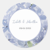 Chique Stof Blauwe Hortensia Bloesem Krans Bruilof Ronde Sticker (Voorkant)