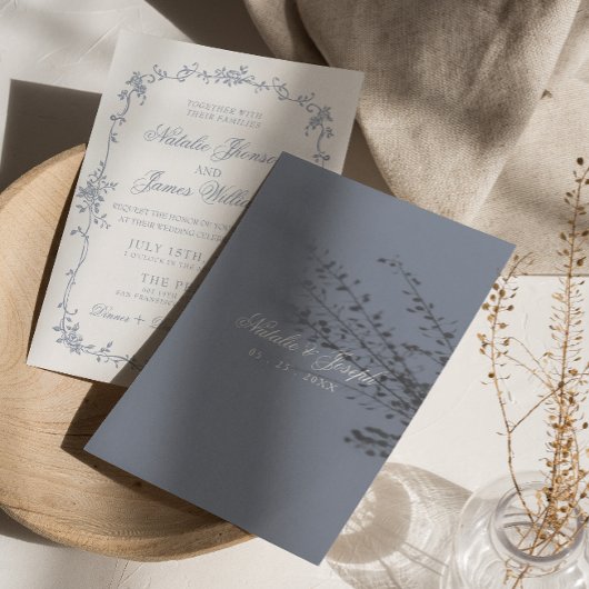 Chique Stof met Blauwe Bloemen Boho Botanische Br Kaart
