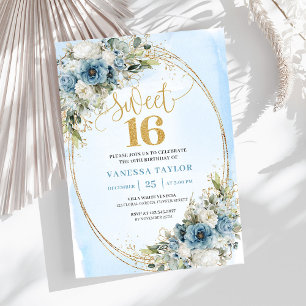 Chique Stofblauw Bloemige Eucalyptus Sweet 16 Uitn Kaart