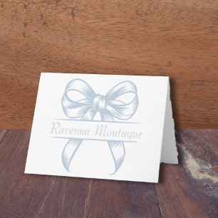 Chique Stofblauw Decoratieboog Elegante Naam Bruil Notitiekaartje