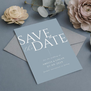 Chique Stoffig Blauw Modern Minimalist Save The Date
