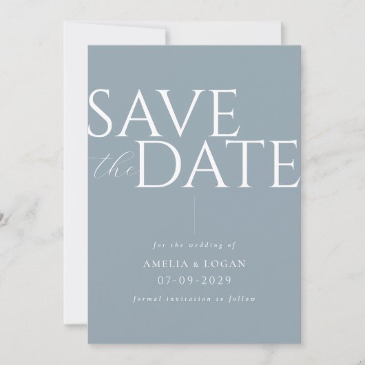 Chique Stoffig Blauw Modern Minimalist Save The Date (Voorkant)