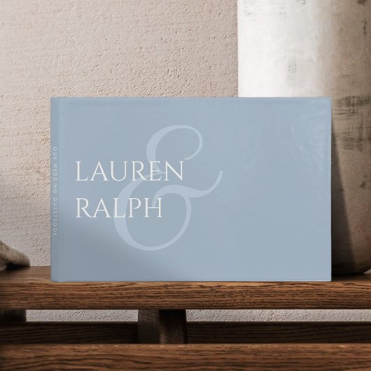 Chique stoffig blauw paar monogram gastenboek