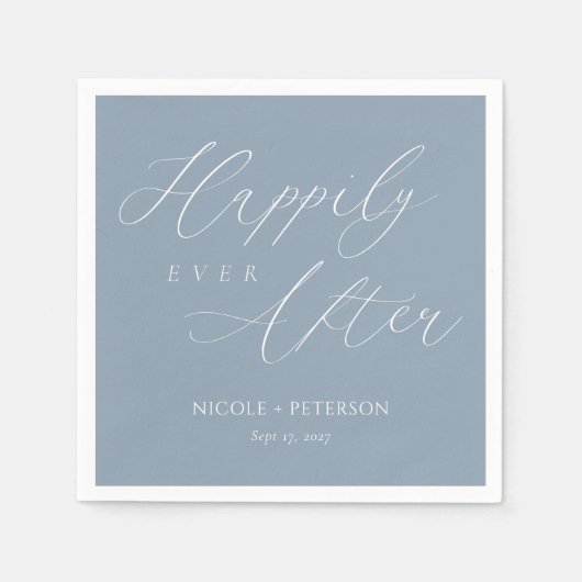 Chique stoffige blauw & wit gelukkig ooit na bruil servet (Voorkant)