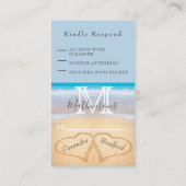 Chique stoffige blauwe harten zand RSVP strand bru Informatiekaartje (Achterkant)