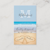 Chique stoffige blauwe harten zand RSVP strand bru Informatiekaartje (Voorkant)