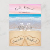 Chique stoffige blauwe harten zand strand bruiloft briefkaart (Voorkant)