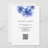 Chique Stoffige Blauwe Waterverf Bloemen QR Code B Kaart (Achterkant)