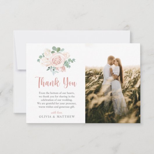 Chique stoffige Roos eucalyptus bruiloft foto Bedankkaart (Voorkant)