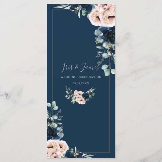 Chique stoffige roze blush marine Rozen bloemenbru Programmakaart (Achterkant)