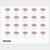 Chique stoffige roze roos groen dank u ronde sticker (Vel)